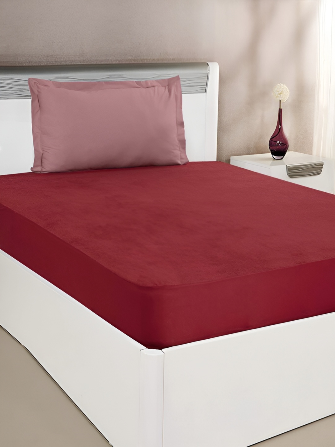

RF RELAXFEEL Maroon Fitted King Size Cotton Water Resistant Mattress Protector