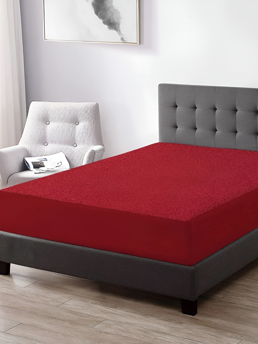 

RF RELAXFEEL Maroon Fitted King Size Cotton Water Resistant Mattress Protector