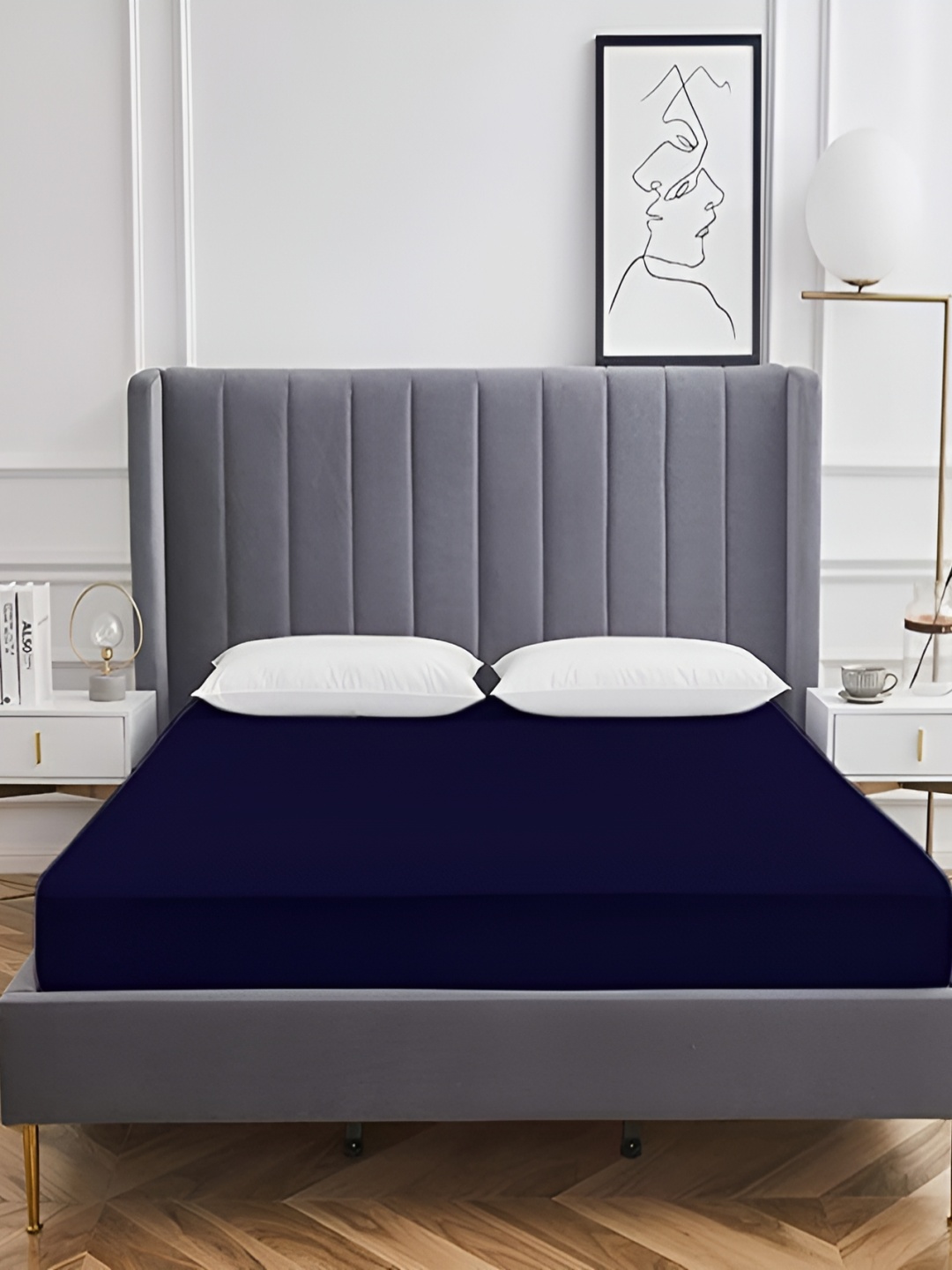 

RF RELAXFEEL Blue Fitted King Size Cotton Water Resistant Mattress Protector