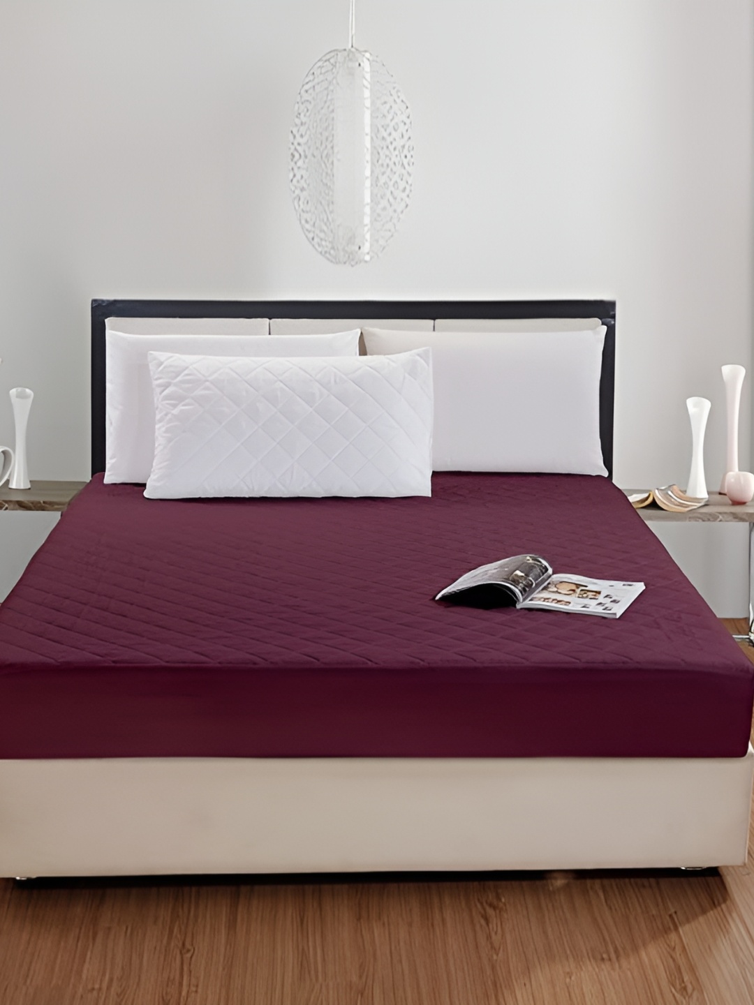 

RF RELAXFEEL Maroon Fitted King Size Cotton Water Resistant Mattress Protector