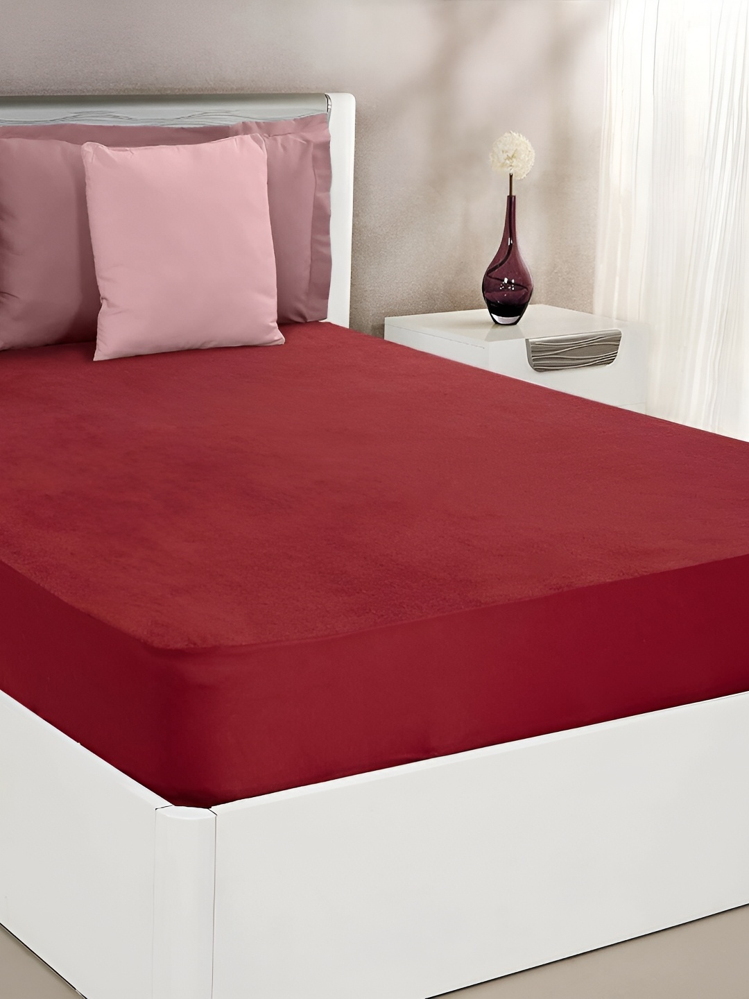 

RF RELAXFEEL Maroon Cotton Water Resistant Fitted King Size Mattress Protector