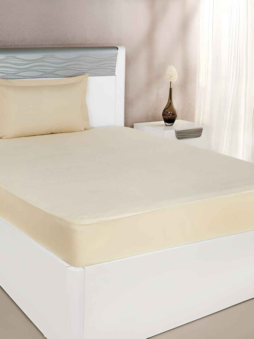 

RF RELAXFEEL Beige Fitted King Size Cotton Water Resistant Mattress Protector