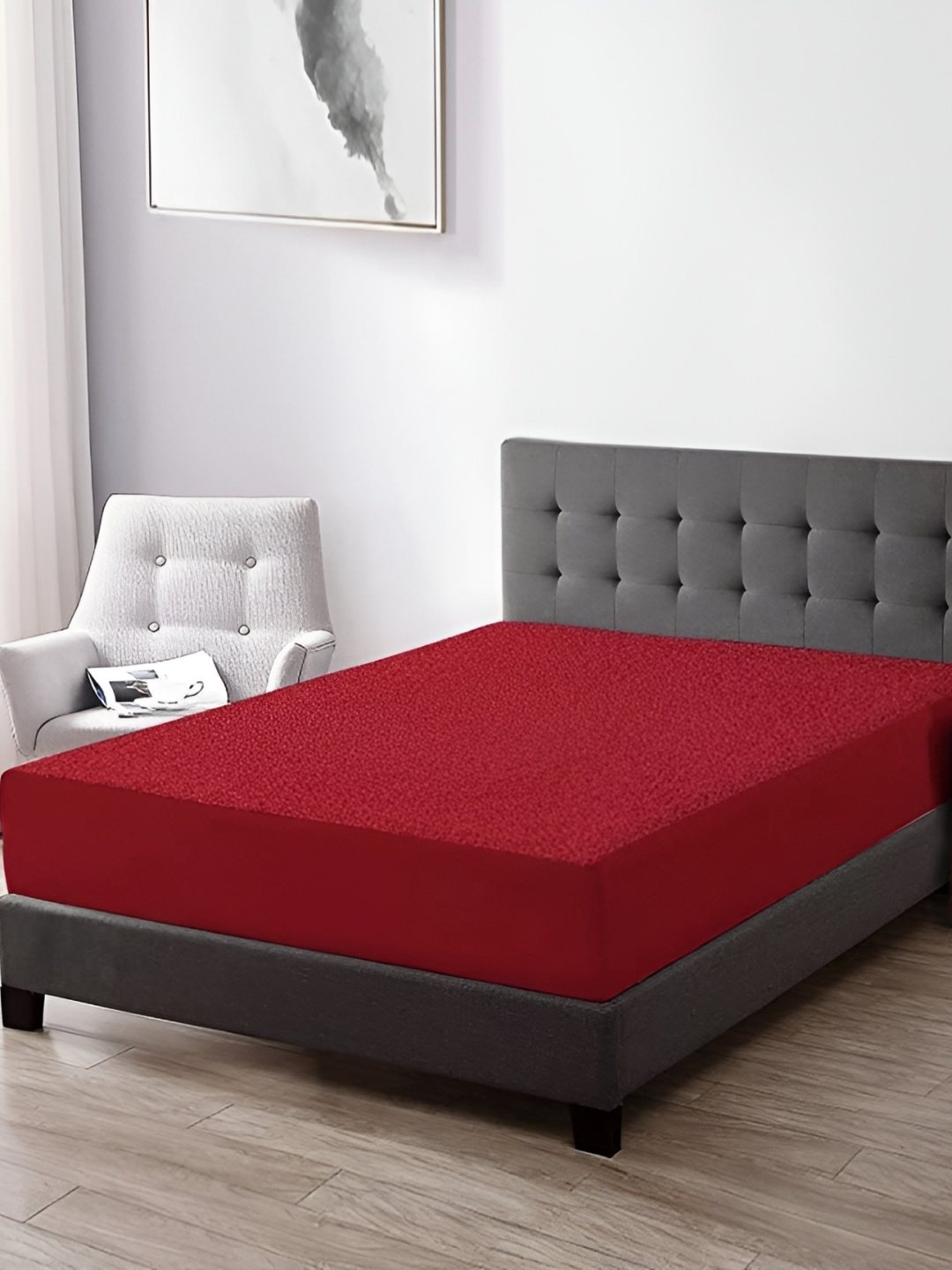 

RF RELAXFEEL Maroon Cotton Water Resistant Fitted King Size Mattress Protector