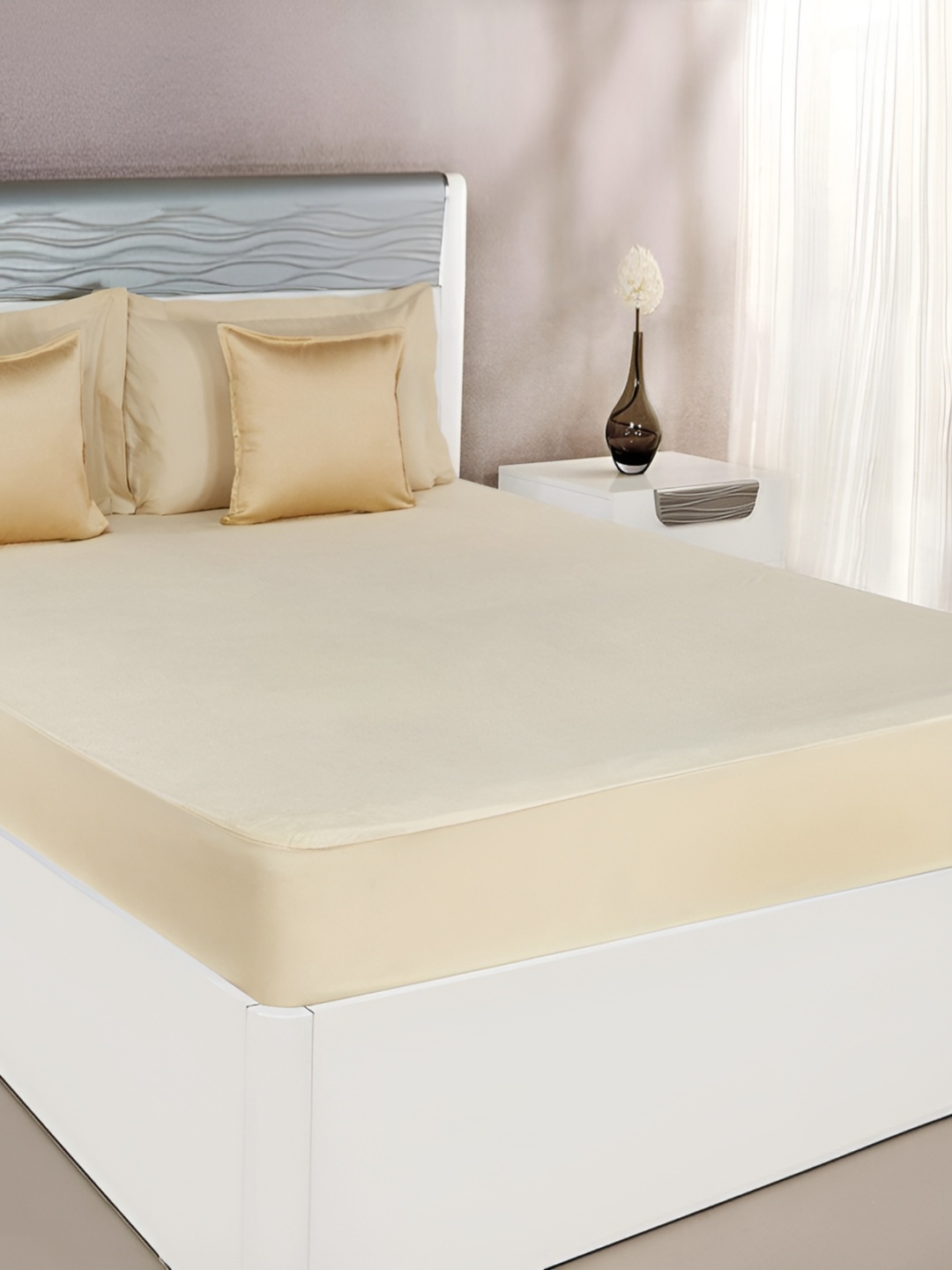 

RF RELAXFEEL Beige Fitted King Size Cotton Water Resistant Mattress Protector