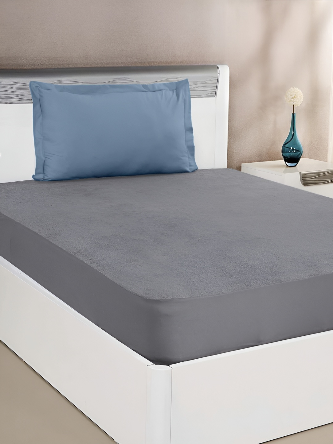 

RF RELAXFEEL Grey Fitted King Size Cotton Water Resistant Mattress Protector