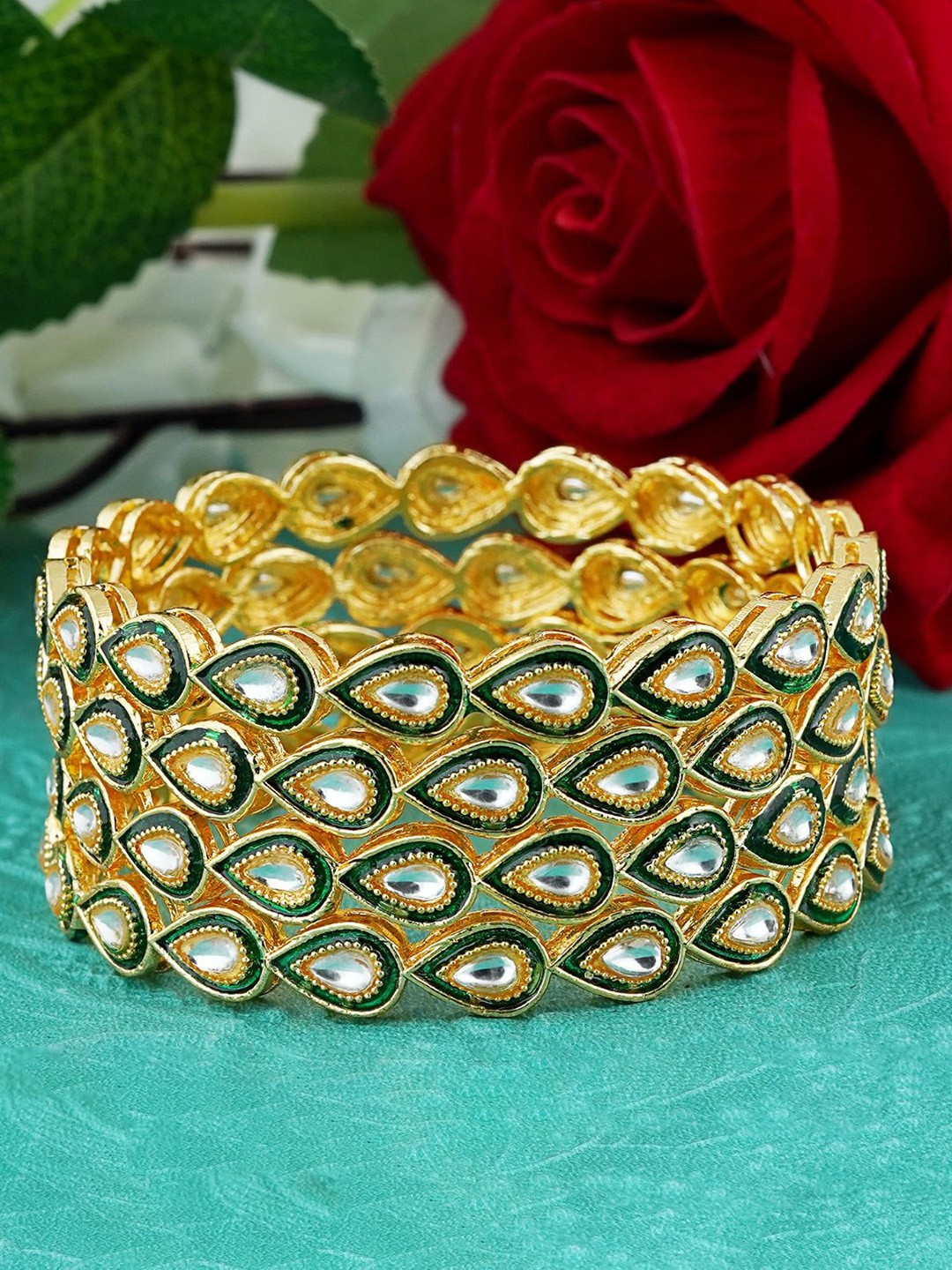 

MANSIYAORANGE Pack Of 4 Gold-Plated Kundan-Studded Bangles