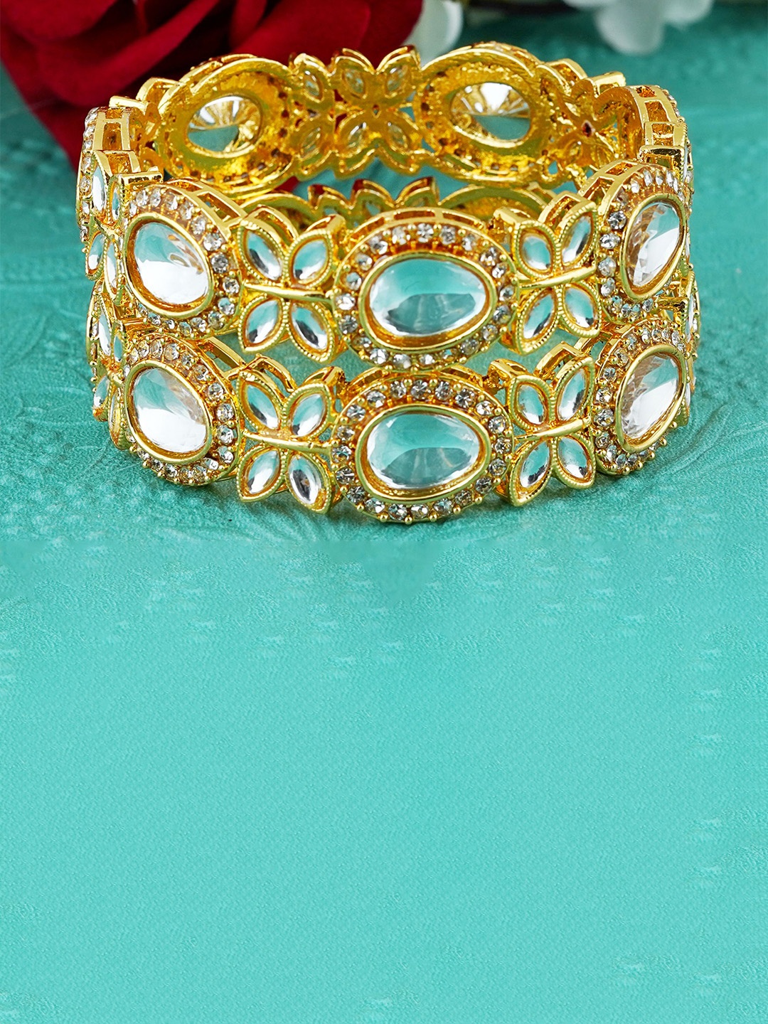 

MANSIYAORANGE Set Of 2 Gold-Plated Kundan Stone-Studded Bangles