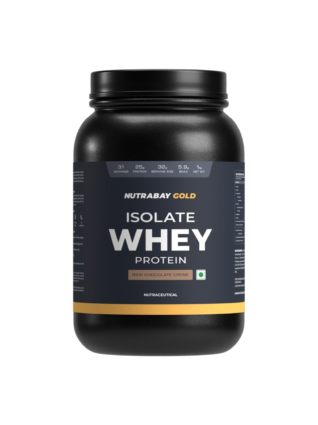 

Nutrabay Iolate Whey Protein Rich Chocolate Creme - 1kg, Black