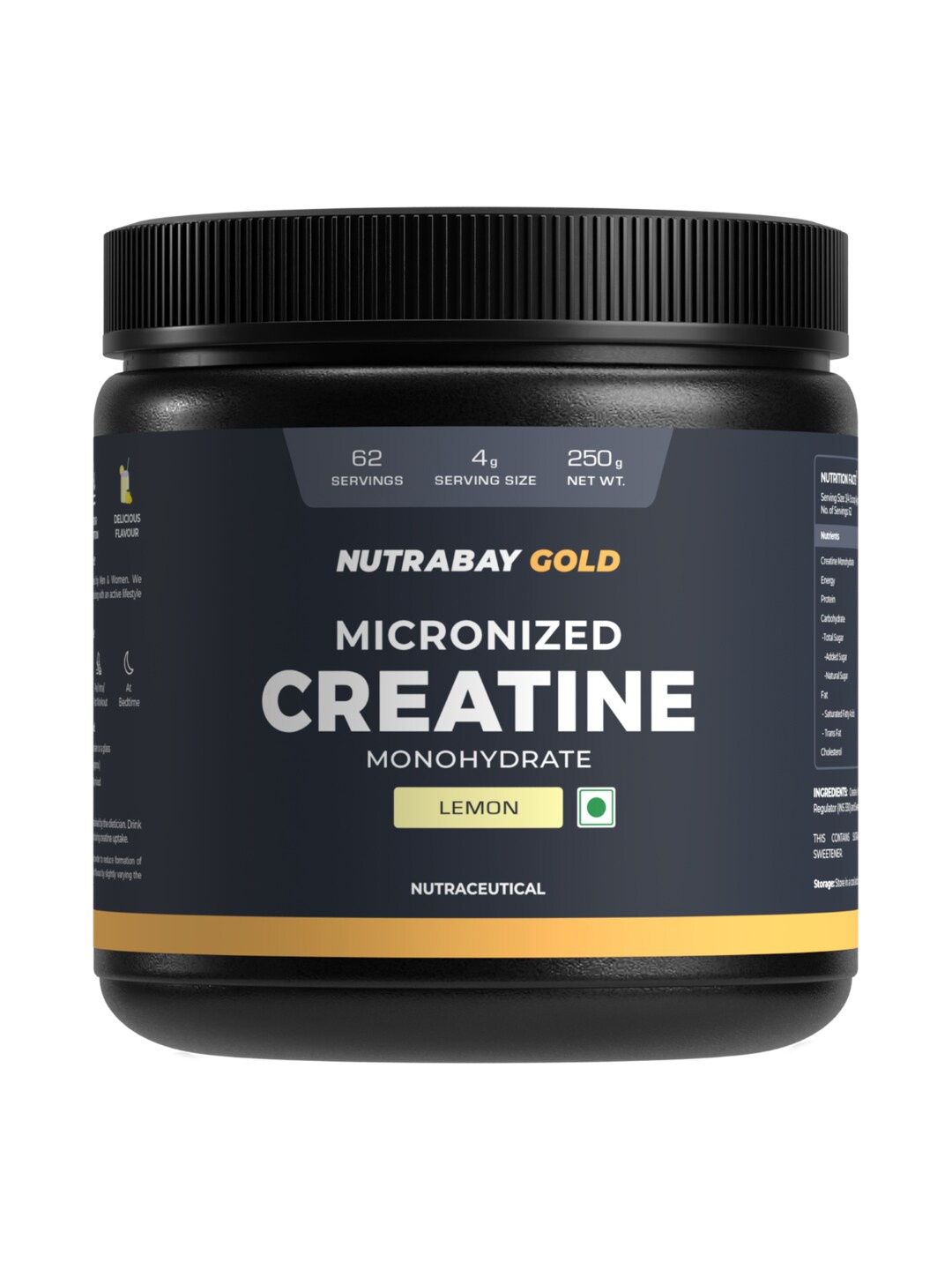 

Nutrabay Micronised Creastine Lemon Flavour Monohydrate - 250 gms, Black