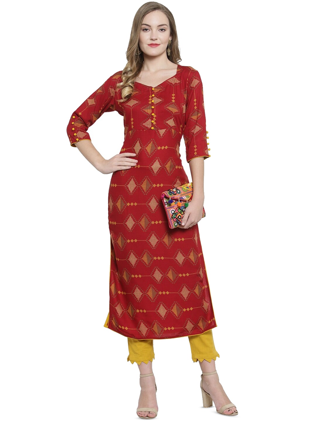

Indibelle Geometric Printed Regular Pure Cotton Kurta with Trousers, Maroon