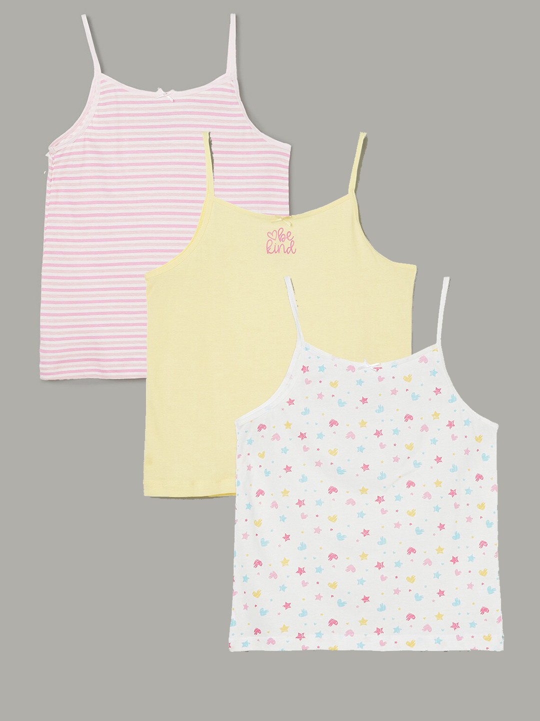 

Fame Forever by Lifestyle Girls Pack Of 3 Printed Cotton Camisoles, Cream