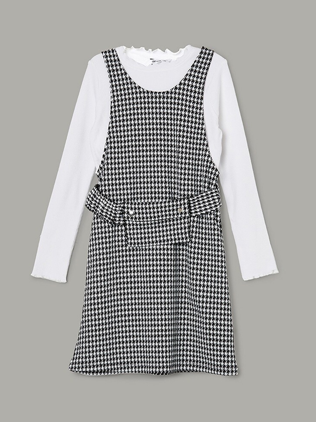 

Fame Forever by Lifestyle Round Neck Checked Pinafore Dress, Black