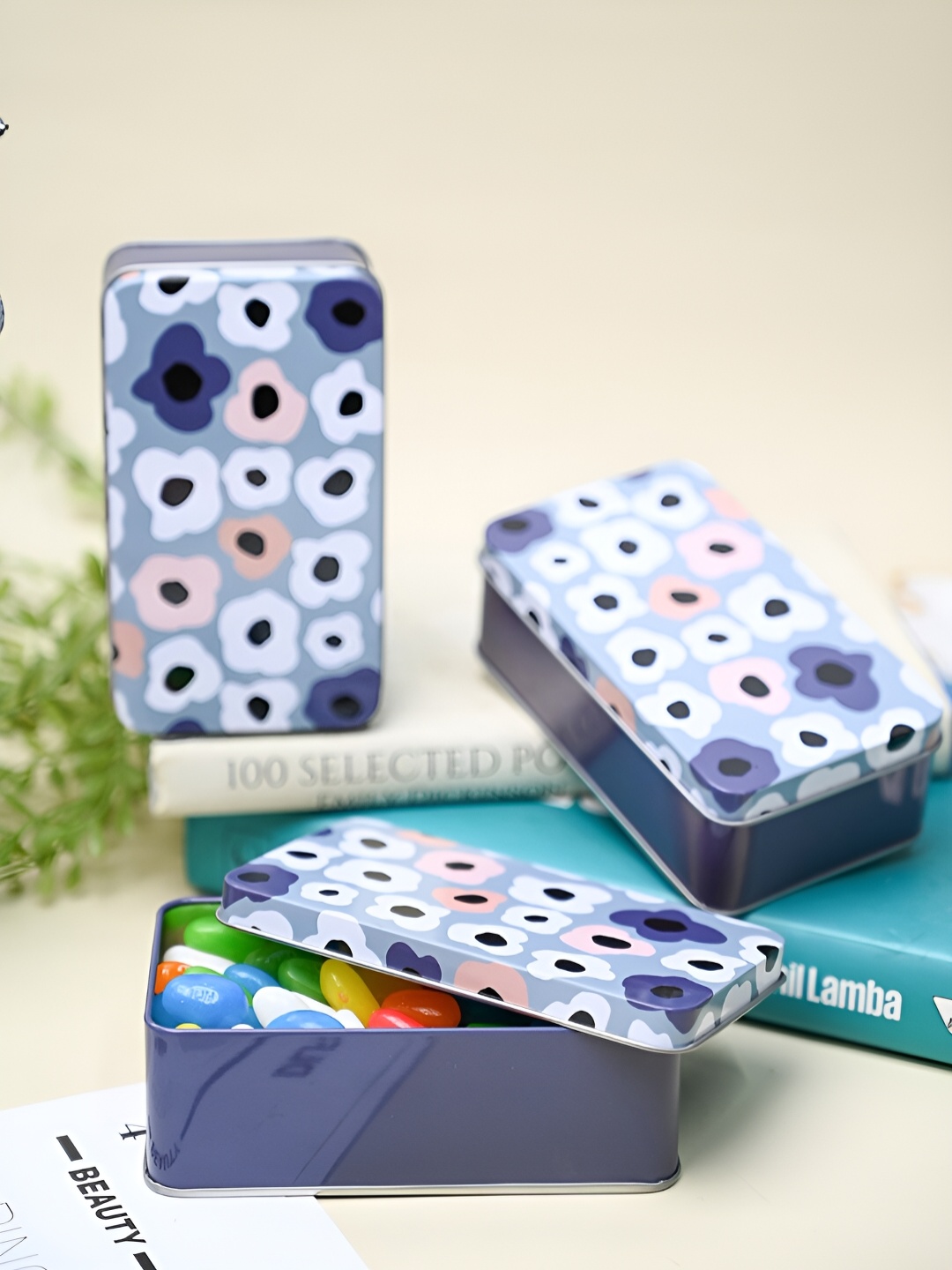 

MARKET99 Grey & Blue 3 Pieces Printed Metal Food Container