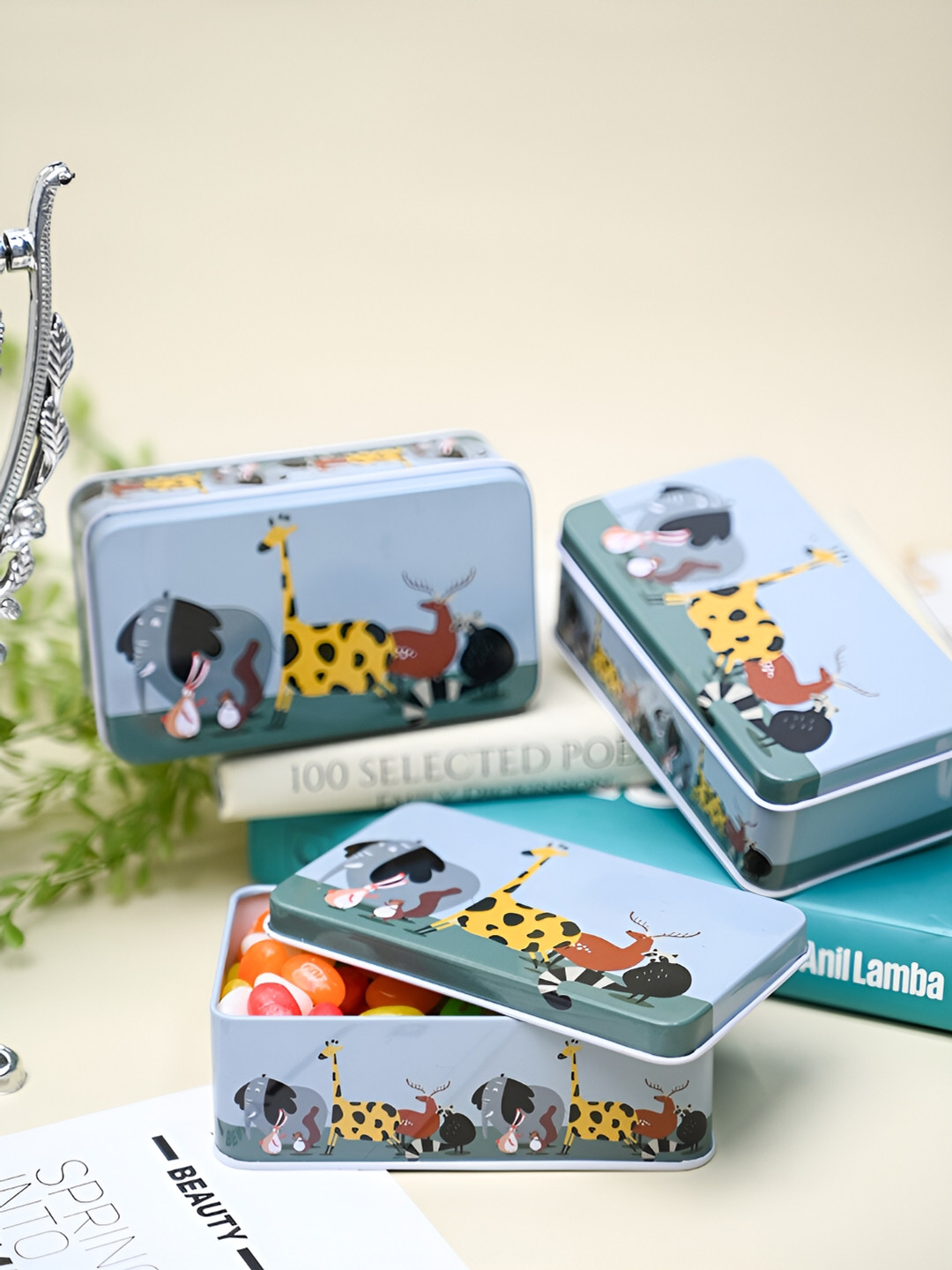 

MARKET99 Blue & Yellow 3 Pieces Printed Metal Food Container