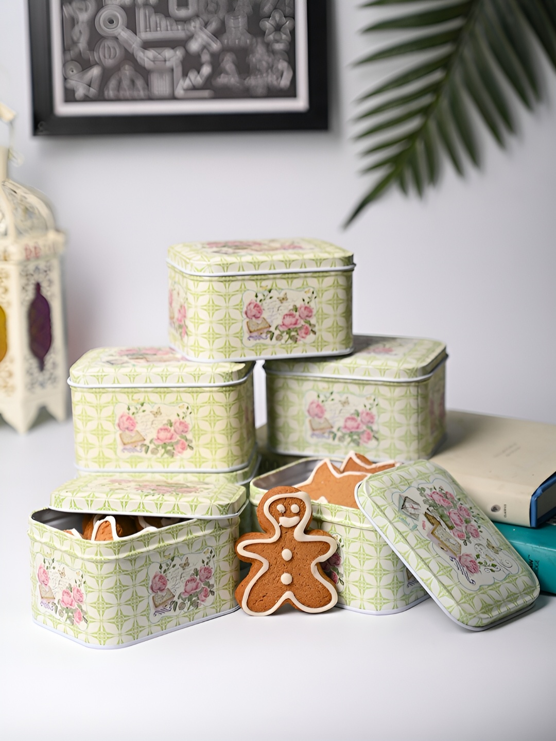 

MARKET99 Green & White 6 Pieces Printed Metal Food Container