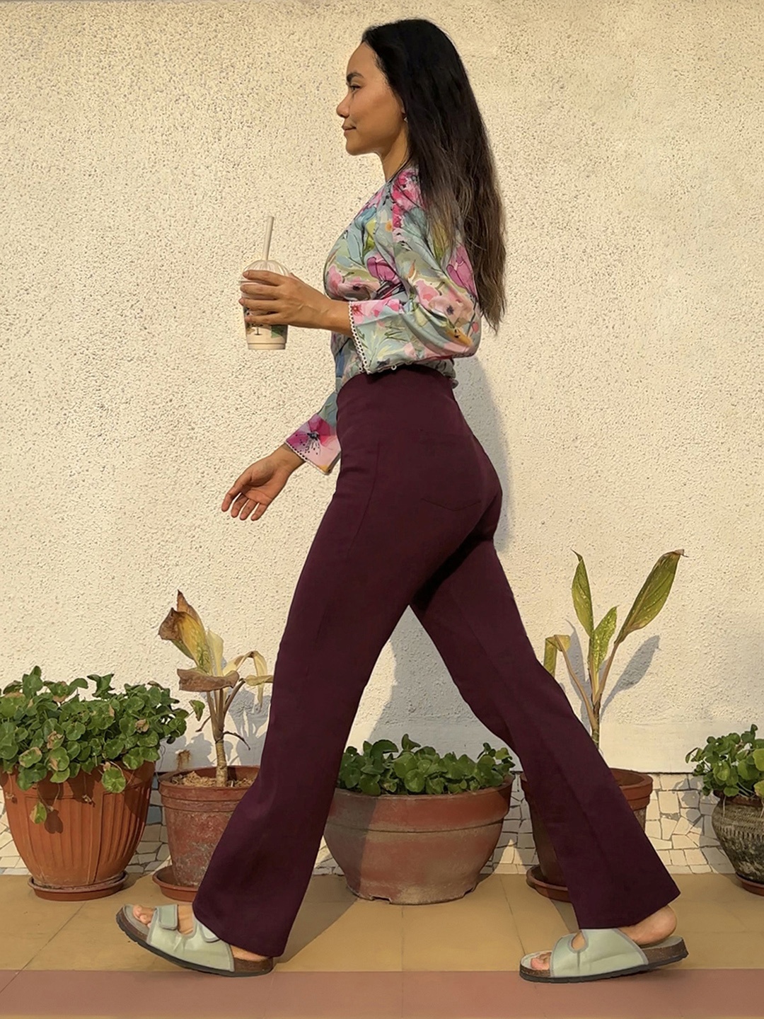 

FableStreet Livin Bootcut Maroon Trousers