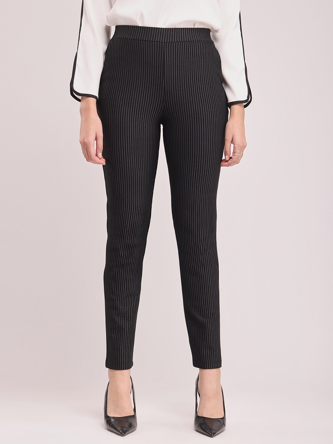 

FableStreet Livin Straight Fit Slip-On Trousers, Black