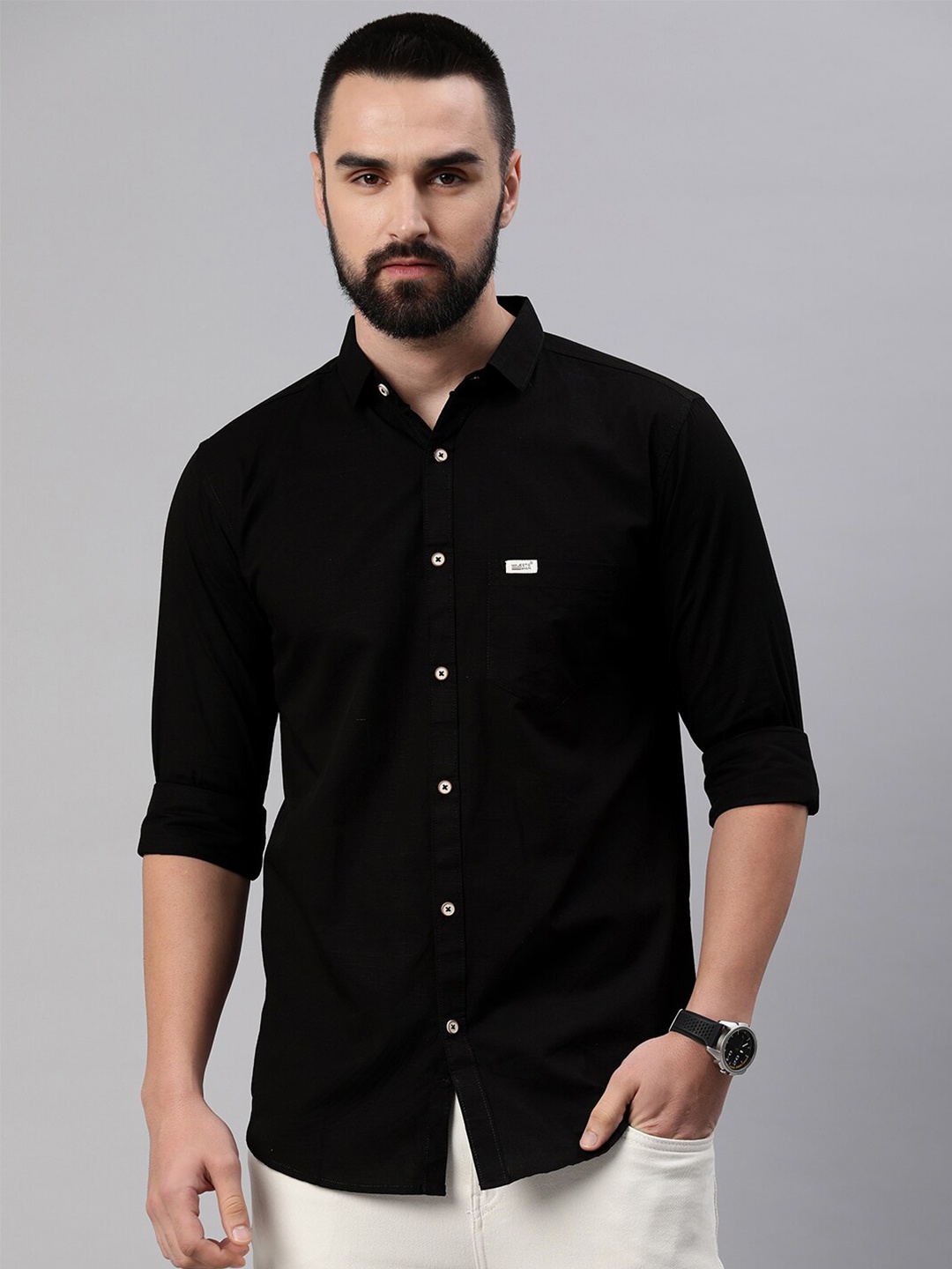 

Majestic Man Comfort Slim Fit Pure Cotton Casual Shirt, Black