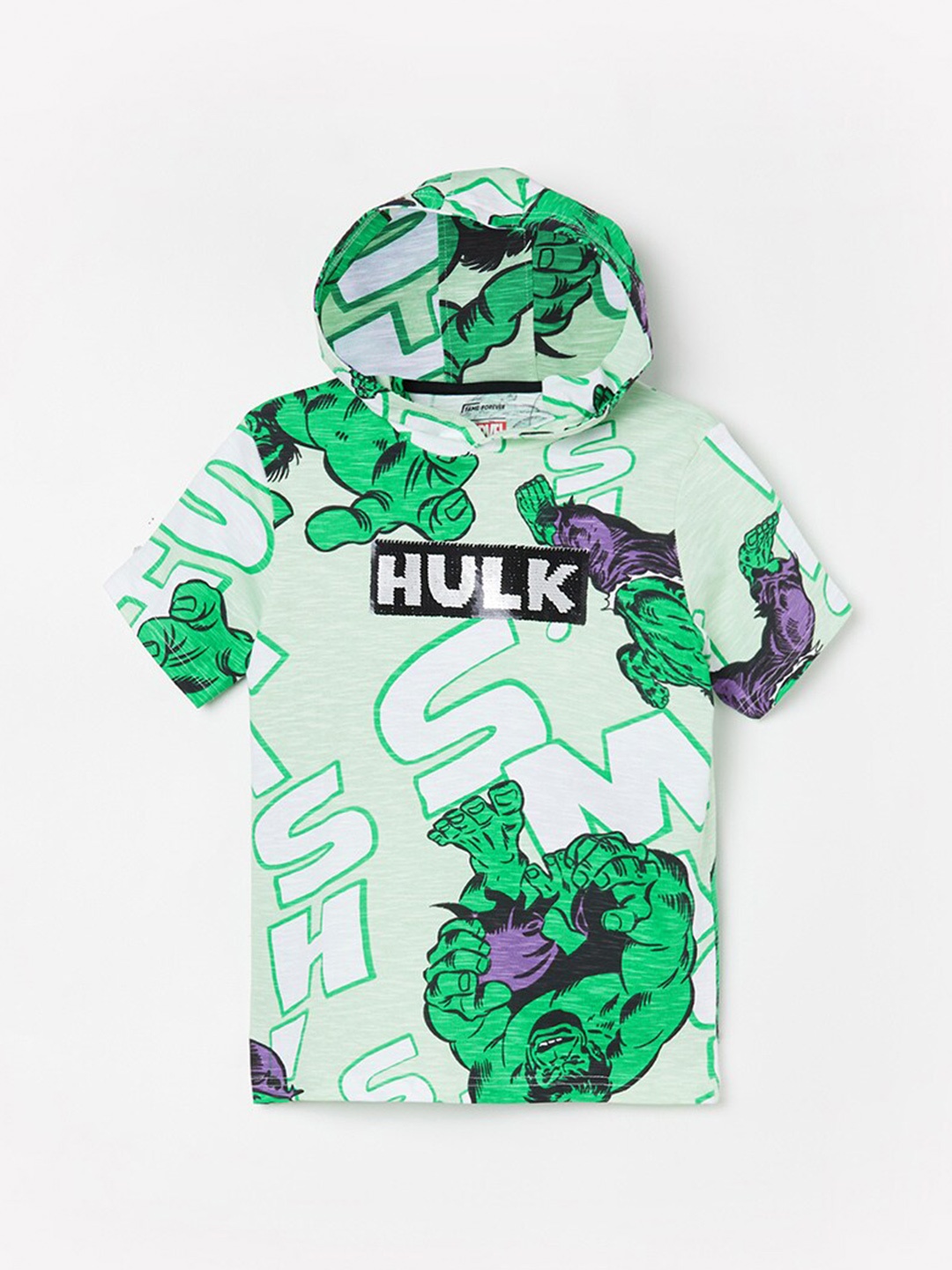 

Fame Forever by Lifestyle Boys Hulk Graphic Printed Cotton Casual Hooded T-shirt, White