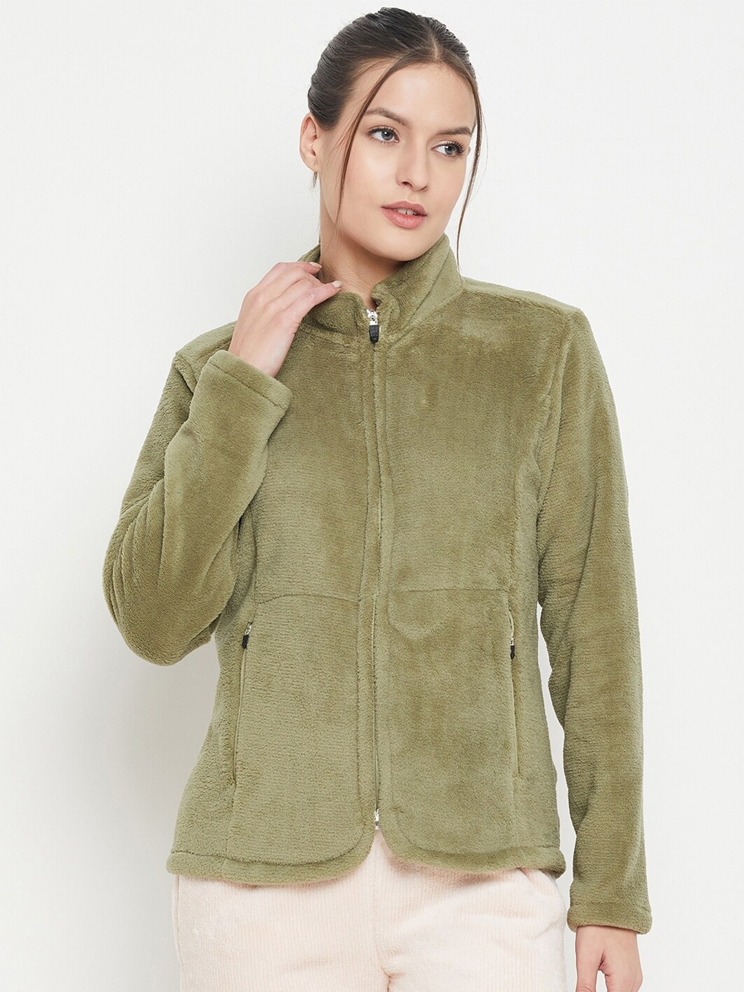 

Camey Mock Collar Straight Front-Open Regular Sweatshirt, Green