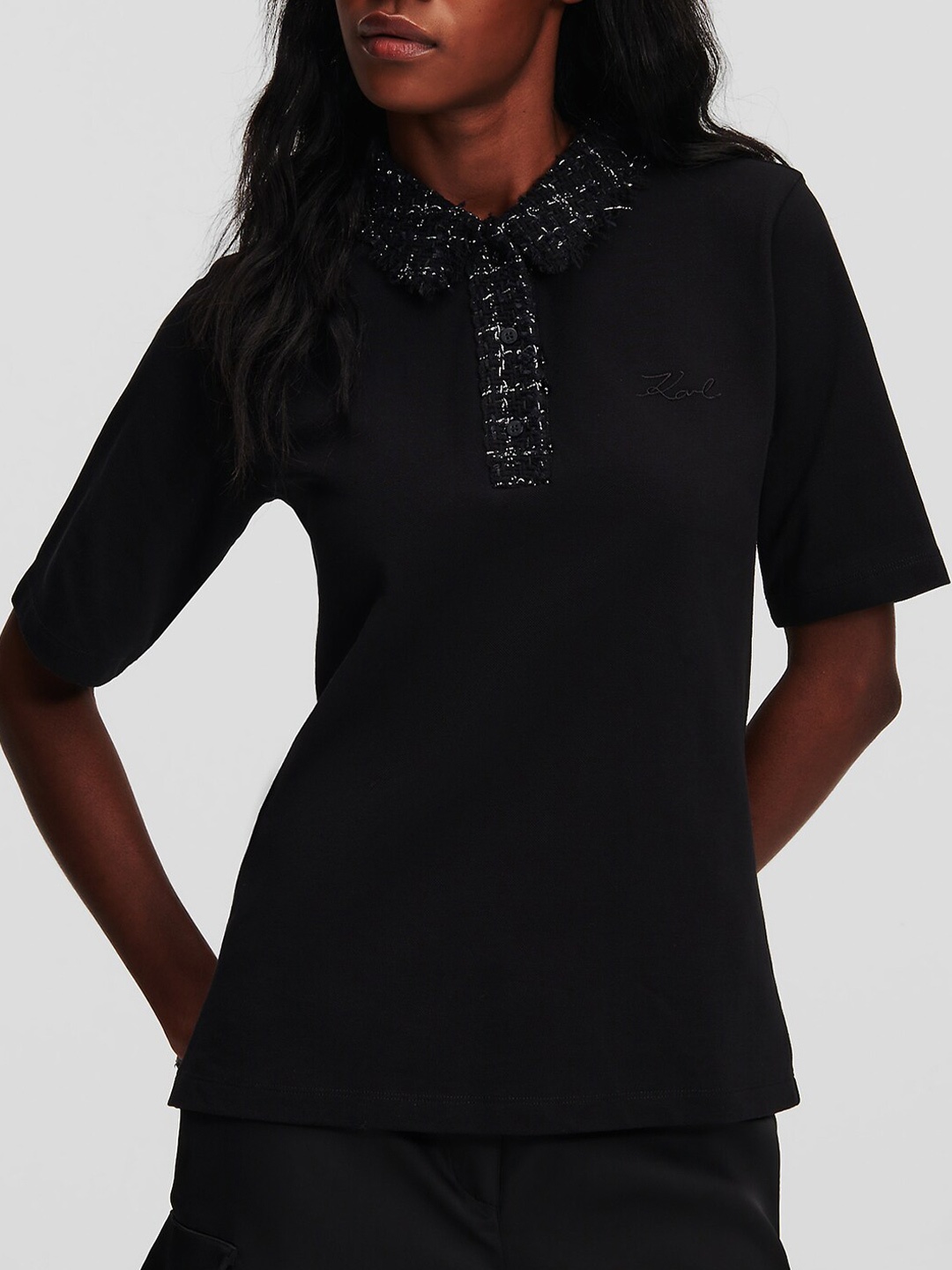 

Karl Lagerfeld Polo Collar Cotton T-Shirt, Black