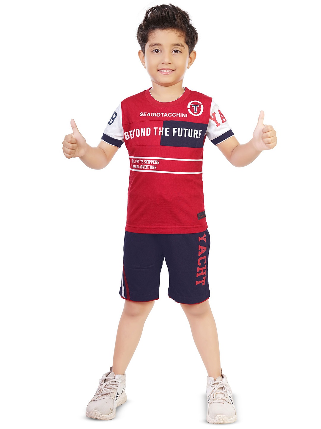 

CELEBRITY CLUB Boys Typography Printed T-shirt with Shorts, Red
