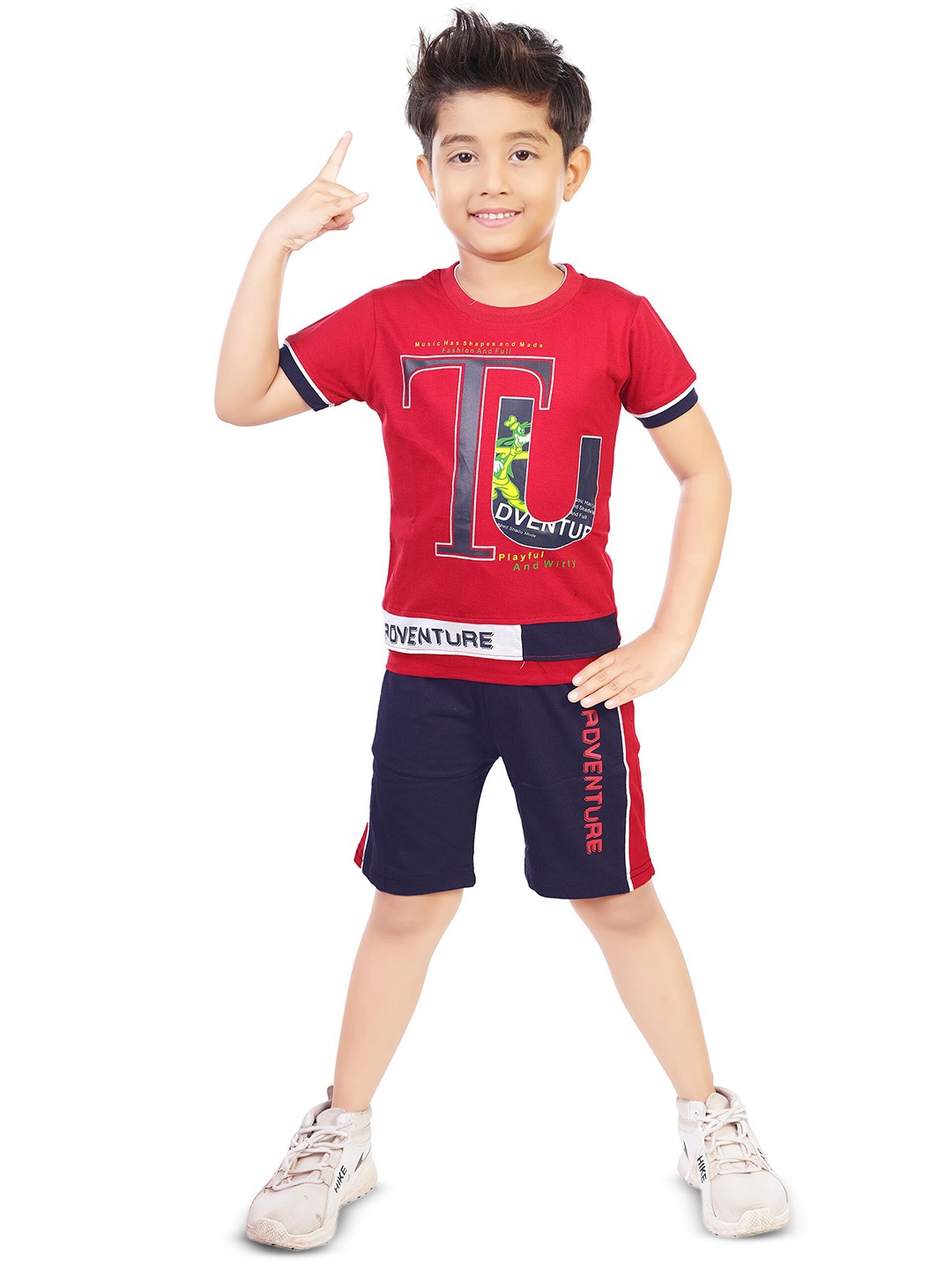

CELEBRITY CLUB Boys Typography Printed T-shirt with Shorts, Red