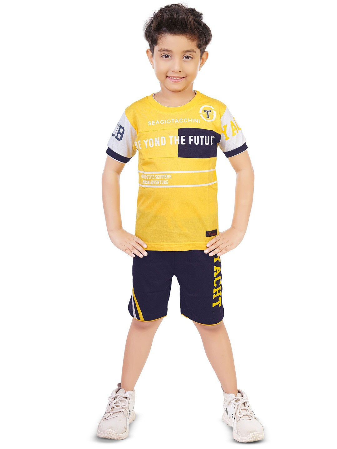 

CELEBRITY CLUB Boys Typography Printed T-shirt with Shorts, Yellow