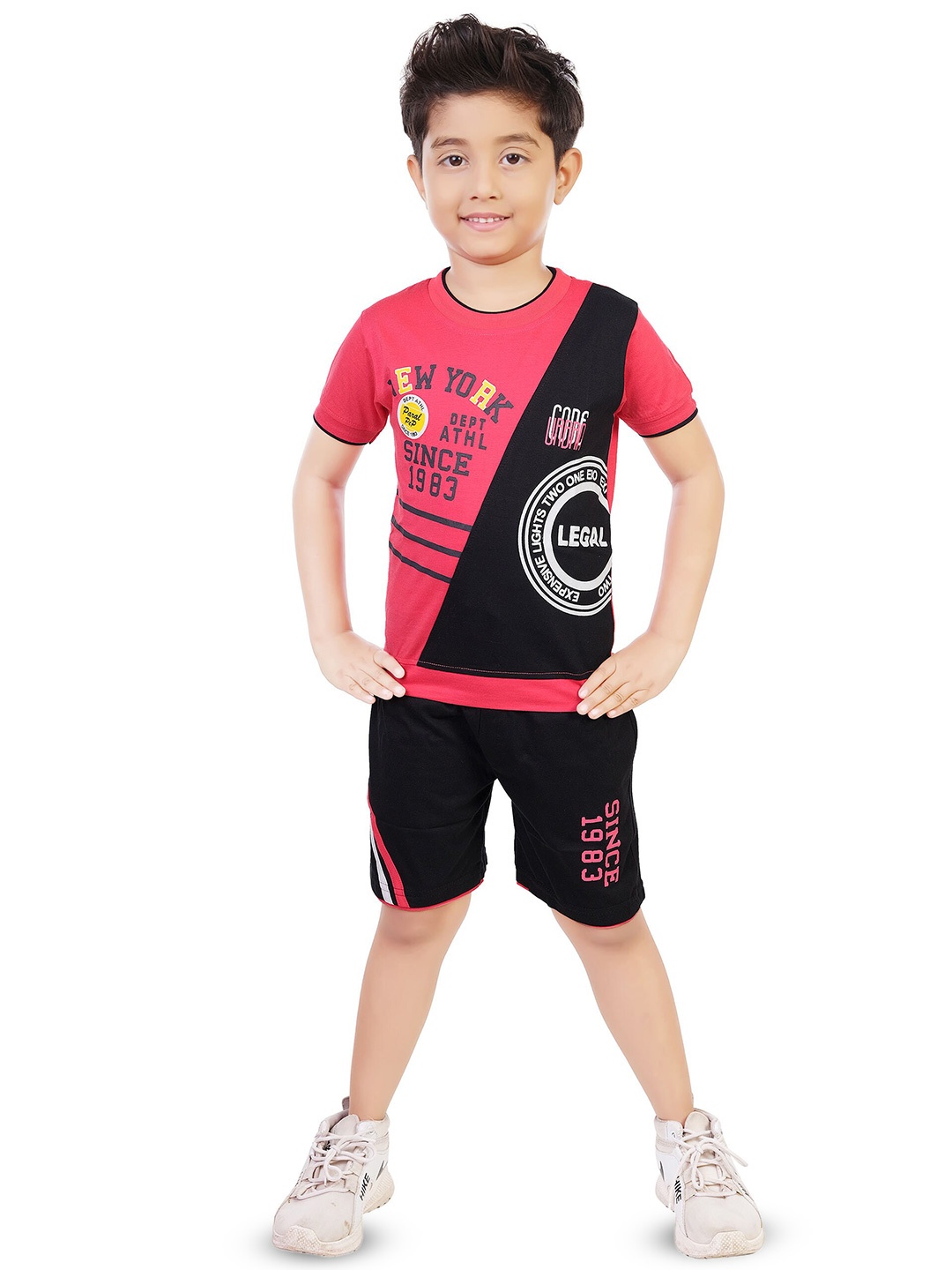 

CELEBRITY CLUB Boys Typography Printed T-shirt with Shorts, Pink