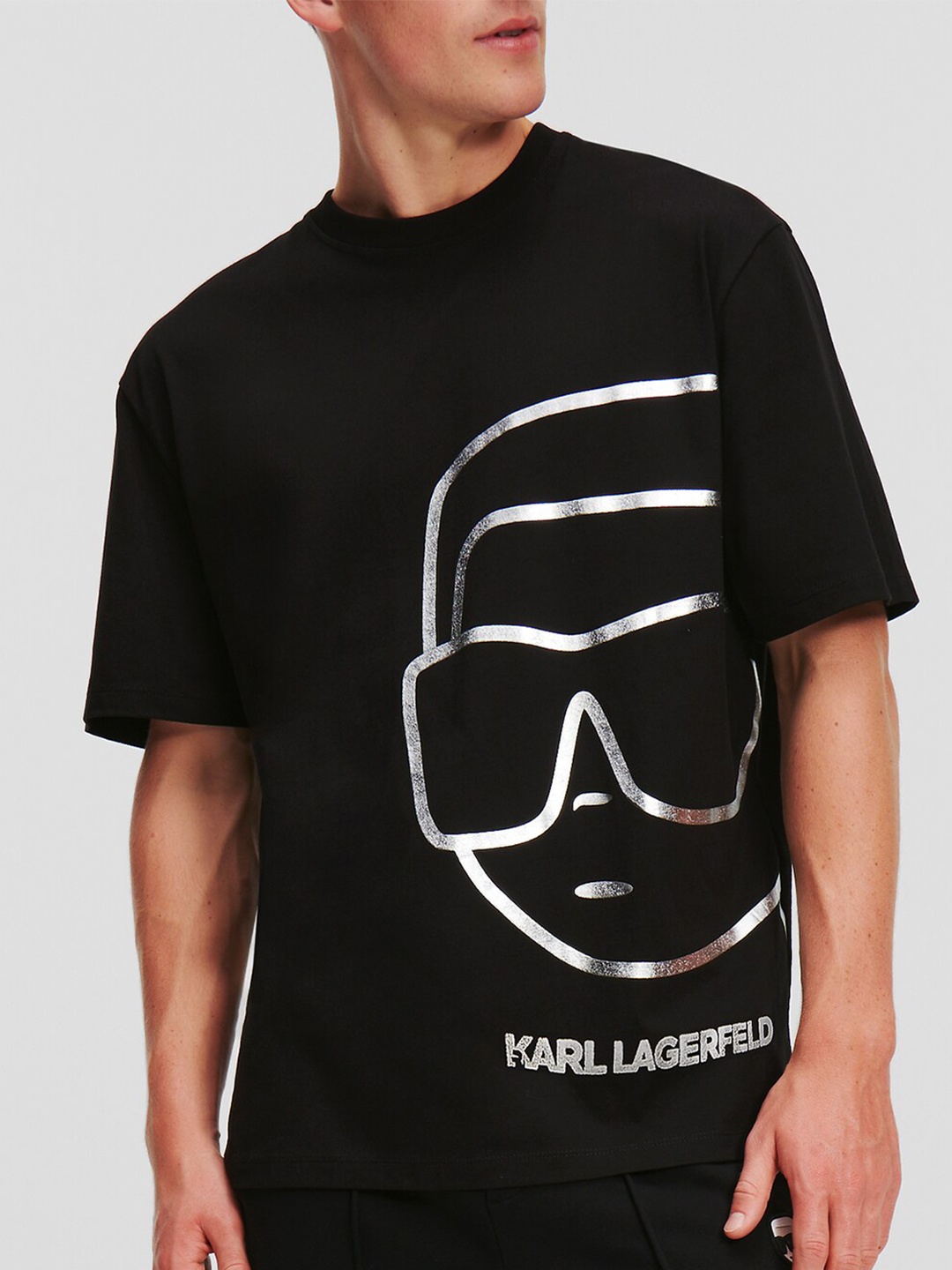 

Karl Lagerfeld Abstract Printed Round Neck Cotton Regular Fit T-shirt, Black