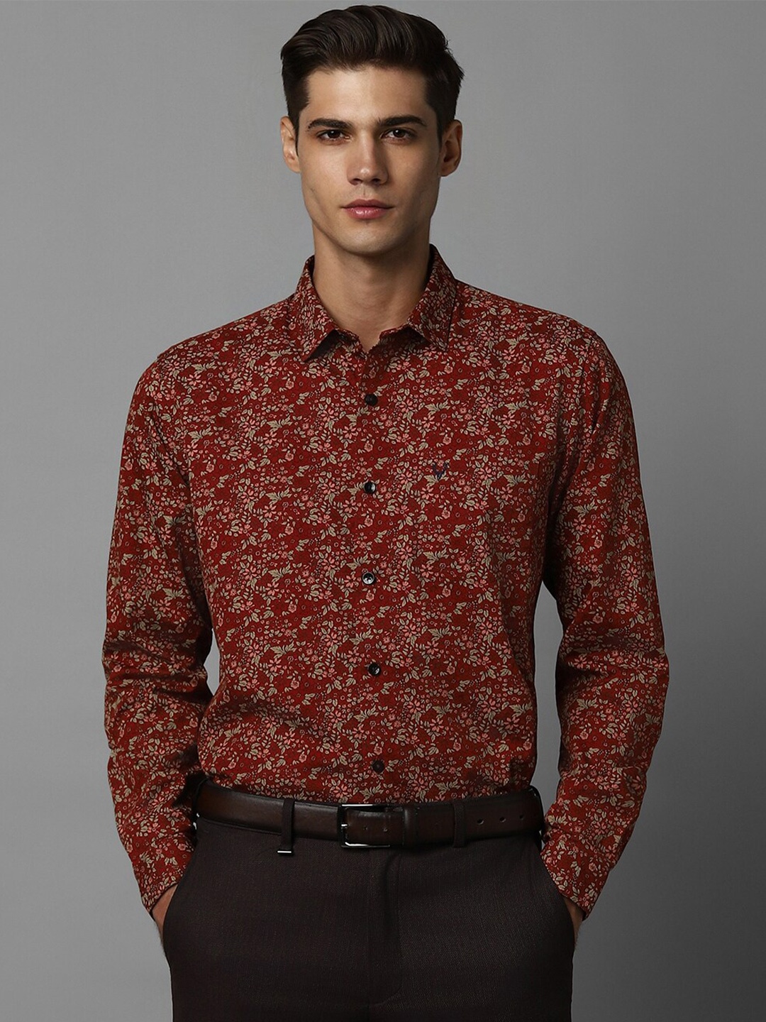 

Allen Solly Floral Printed Cotton Spread Collar Slim Fit Straight Formal Shirt, Red