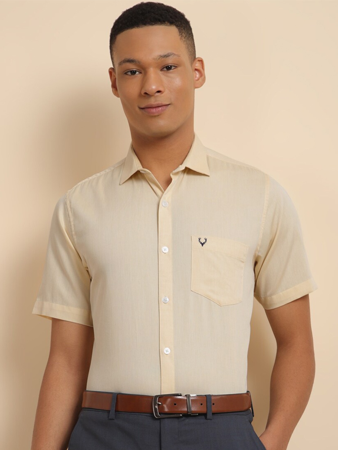 

Allen Solly Spread Collar Cotton Slim Fit Straight Formal Shirt, Yellow