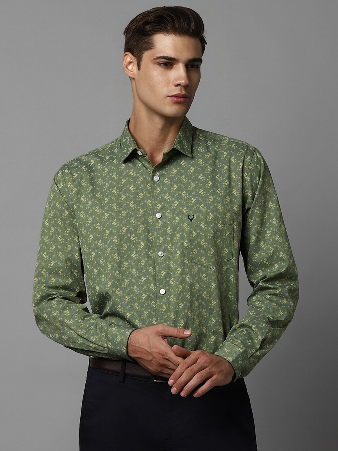 

Allen Solly Slim Fit Floral Printed Long Sleeves Cotton Formal Shirt, Green