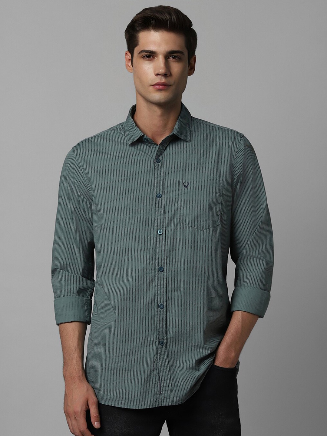 

Allen Solly Other Checks Cotton Spread Collar Checked Curved Regular Fit Casual Shirt, Green