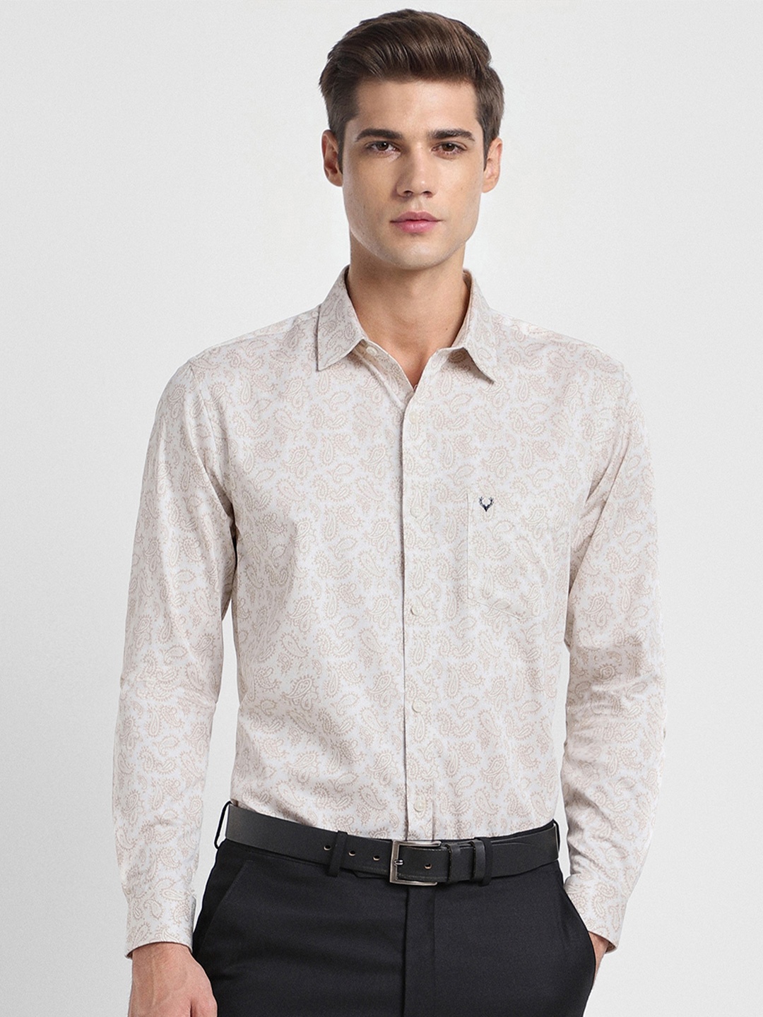 Allen Solly Men Grey Slim Fit Floral Opaque Printed Formal Shirt