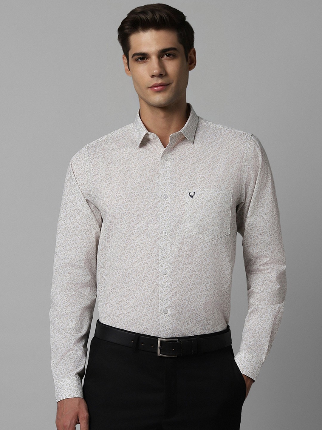 

Allen Solly Men Grey Slim Fit Floral Opaque Printed Formal Shirt