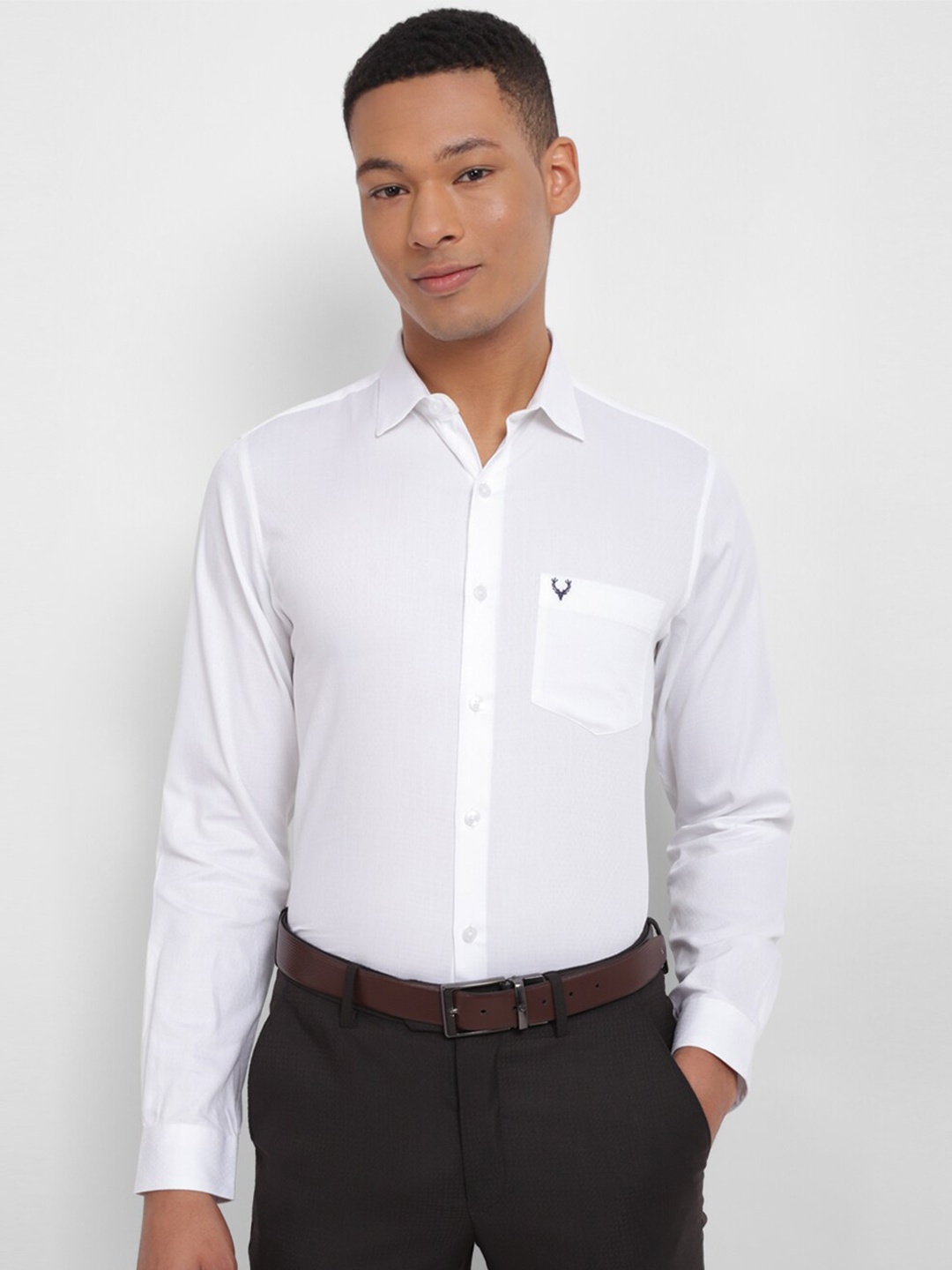 

Allen Solly Slim Fit Opaque Spread Collar Full Sleeves Chest Pocket Cotton Formal Shirt, White