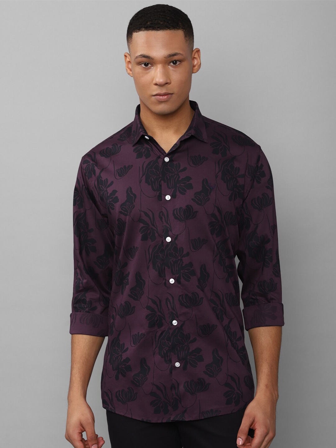 

Allen Solly Slim Fit Floral Printed Long Sleeves Casual Cotton Shirt, Purple