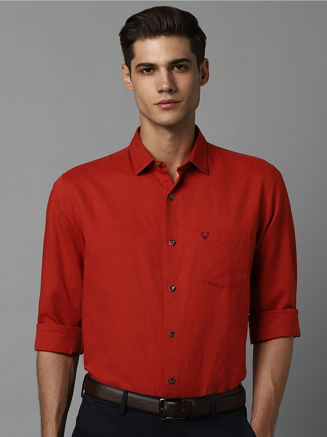 

Allen Solly Cotton Spread Collar Slim Fit Straight Formal Shirt, Red