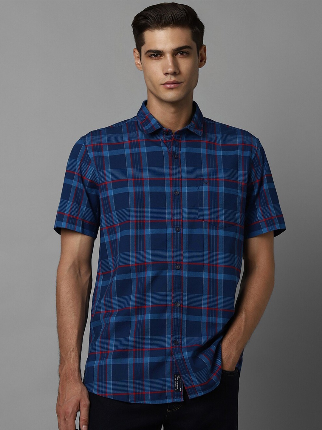 

Allen Solly Custom Fit Checked Cotton Casual Shirt, Blue