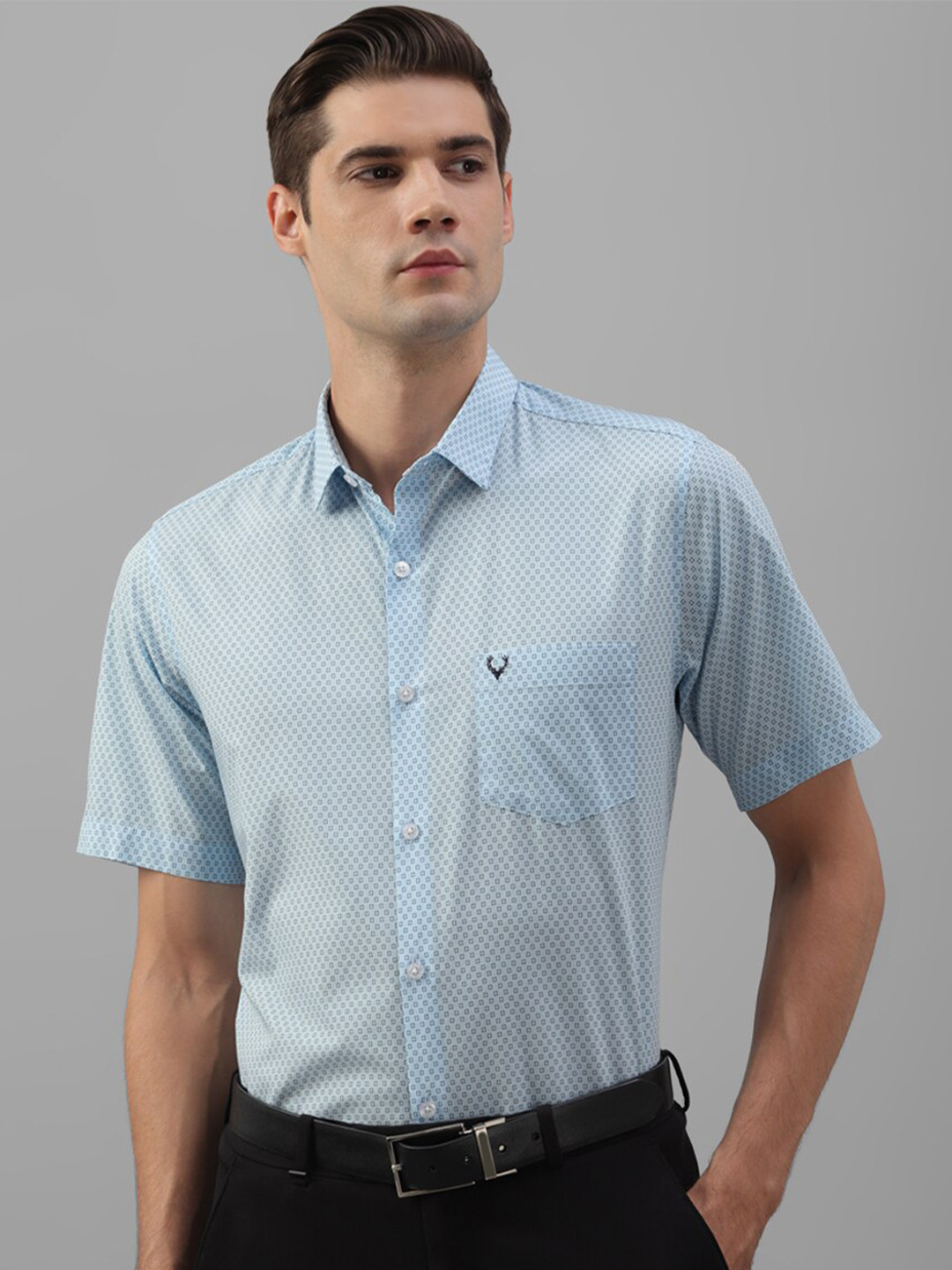 

Allen Solly Spread Collar Short Sleeves Cotton Slim Fit Opaque Printed Formal Shirt, Blue