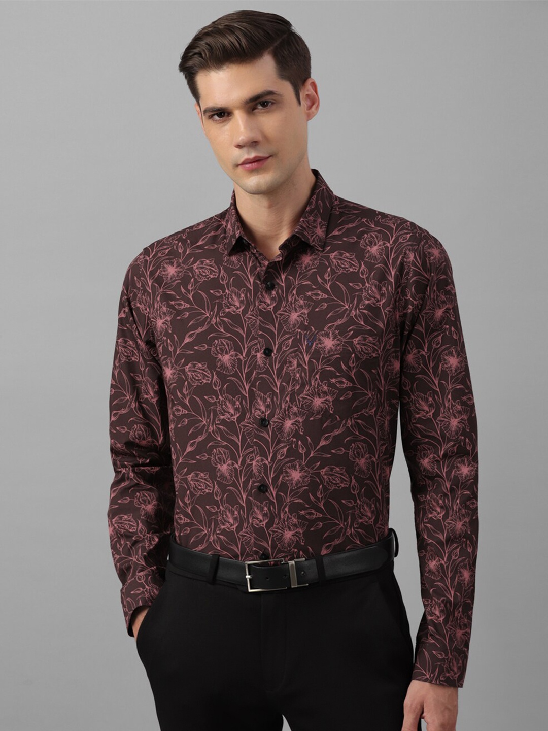 

Allen Solly Slim Fit Floral Printed Cotton Formal Shirt, Brown