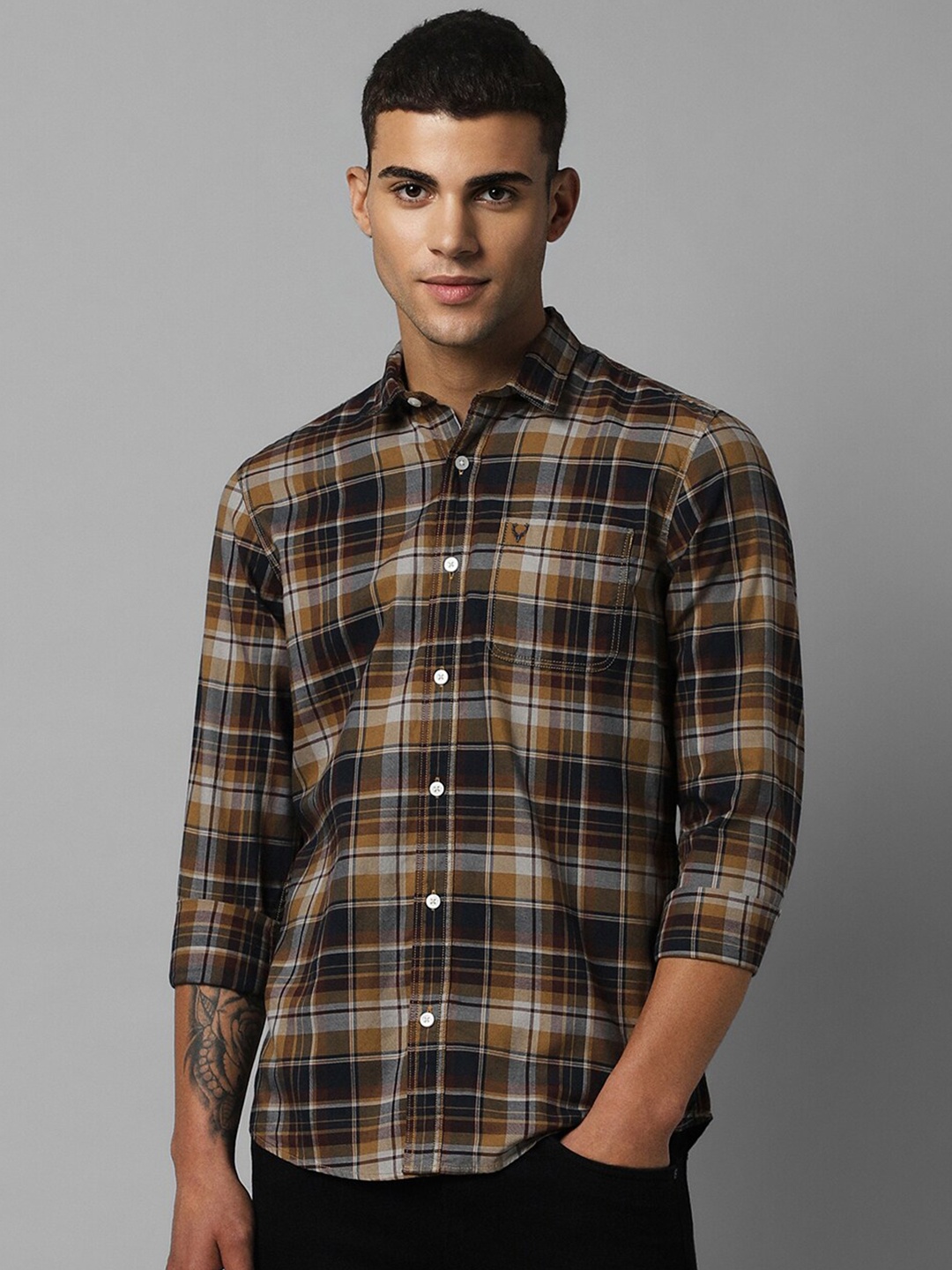 

Allen Solly Custom Fit Checked Cotton Casual Shirt, Brown