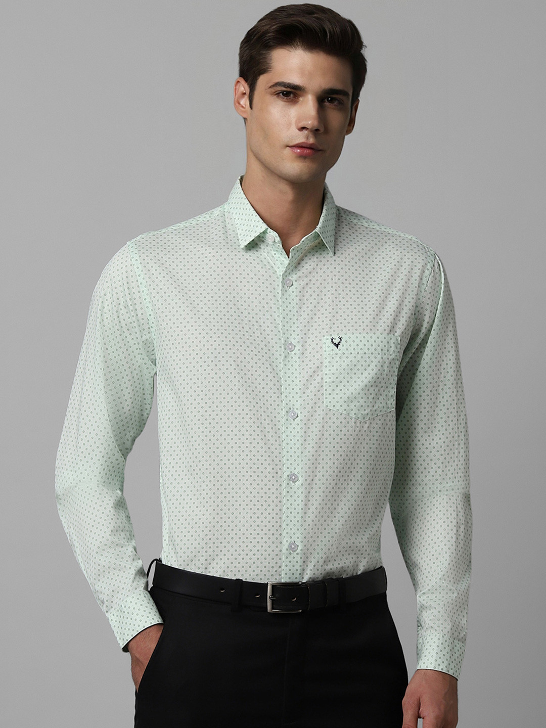 

Allen Solly Men Green Slim Fit Opaque Printed Formal Shirt