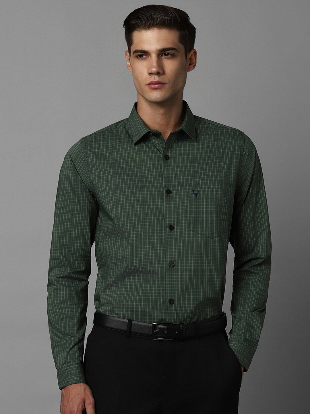 

Allen Solly Other Checks Cotton Spread Collar Slim Fit Curved Formal Shirt, Green