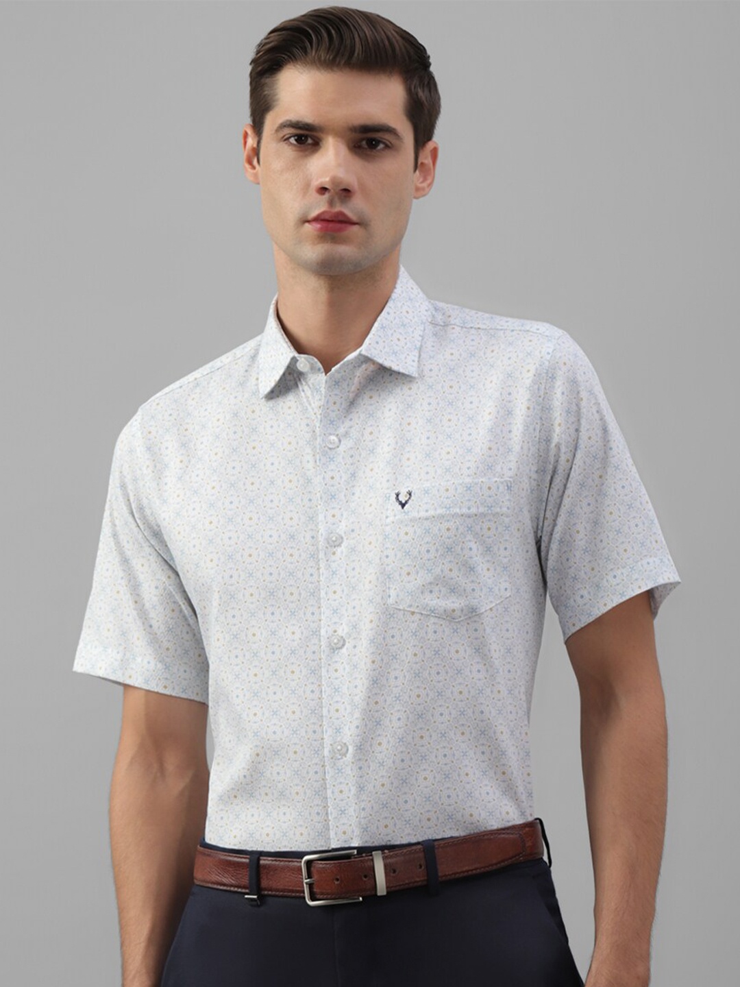 

Allen Solly Spread Collar Short Sleeves Cotton Slim Fit Opaque Printed Formal Shirt, White