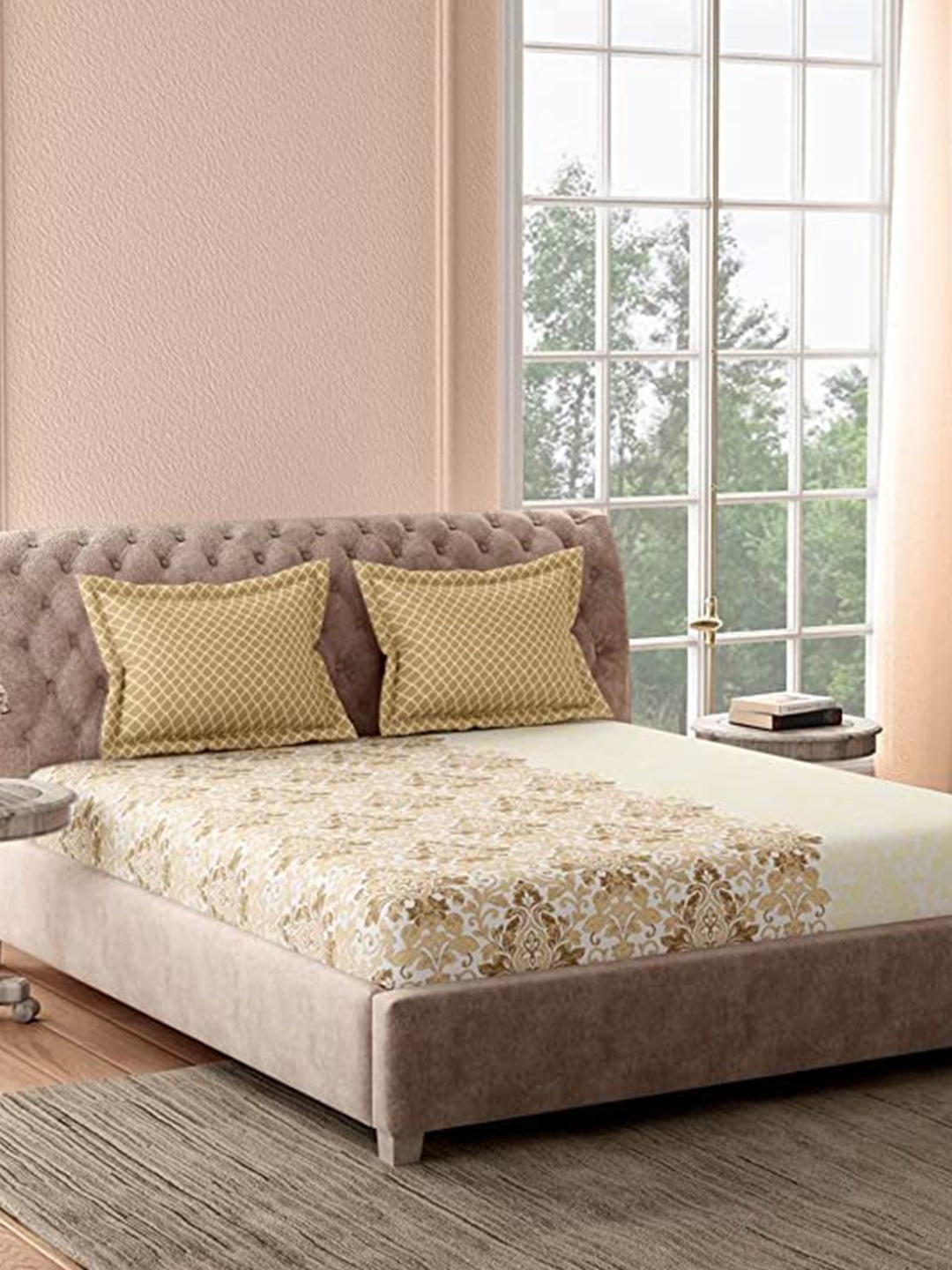 

Portico Cream & Brown Ethnic Printed 180 TC King Bedsheet Set