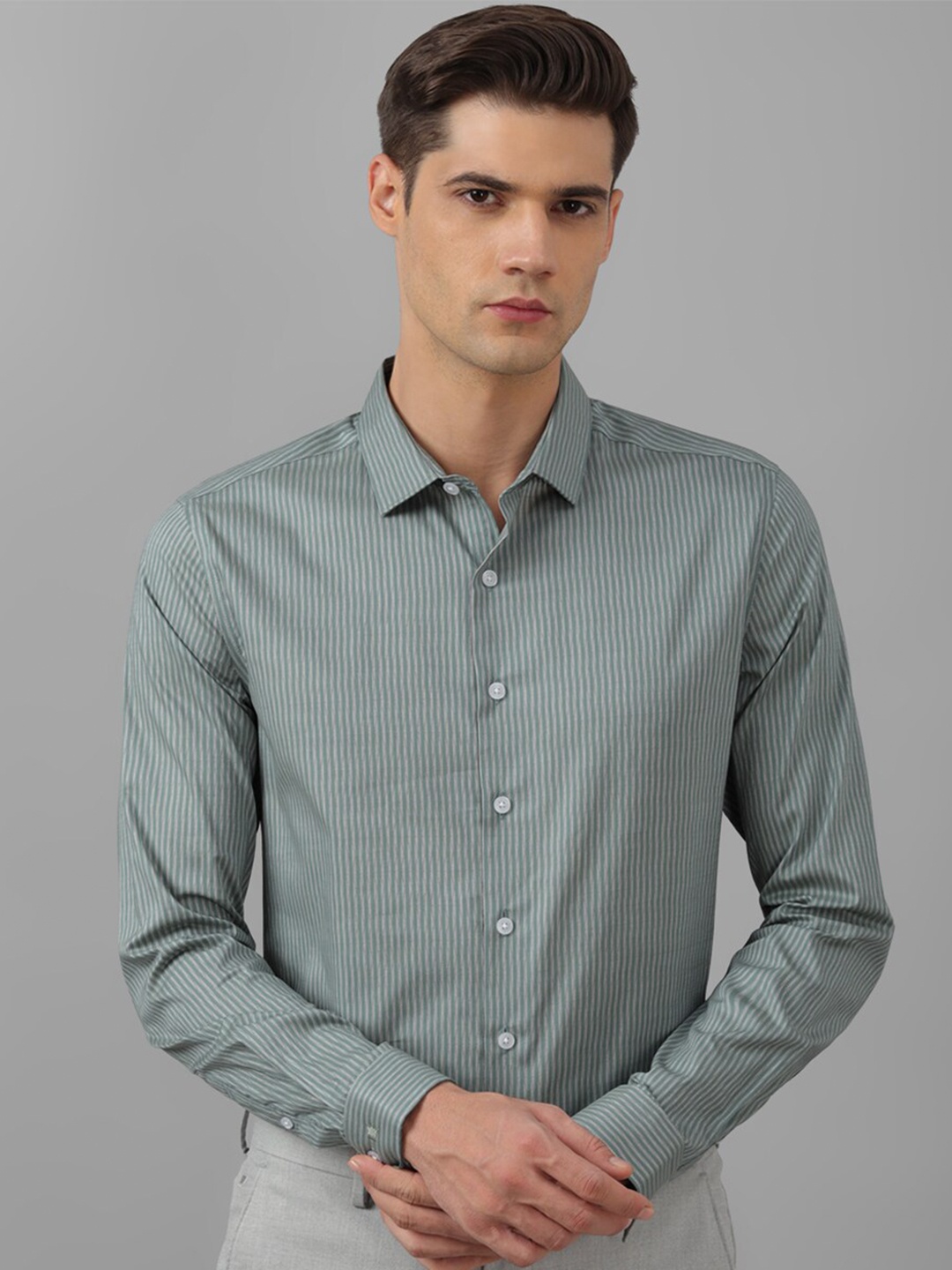 

Louis Philippe Striped Cotton Slim Fit Opaque Formal Shirt, Green