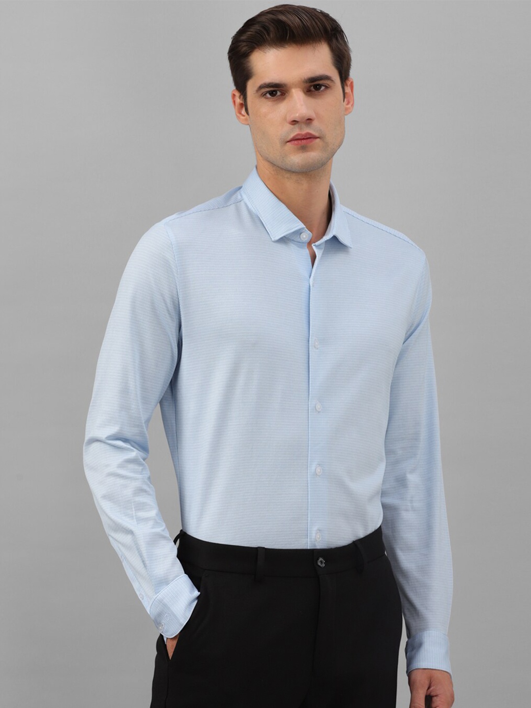 

Louis Philippe Checked Cotton Slim Fit Opaque Formal Shirt, Blue