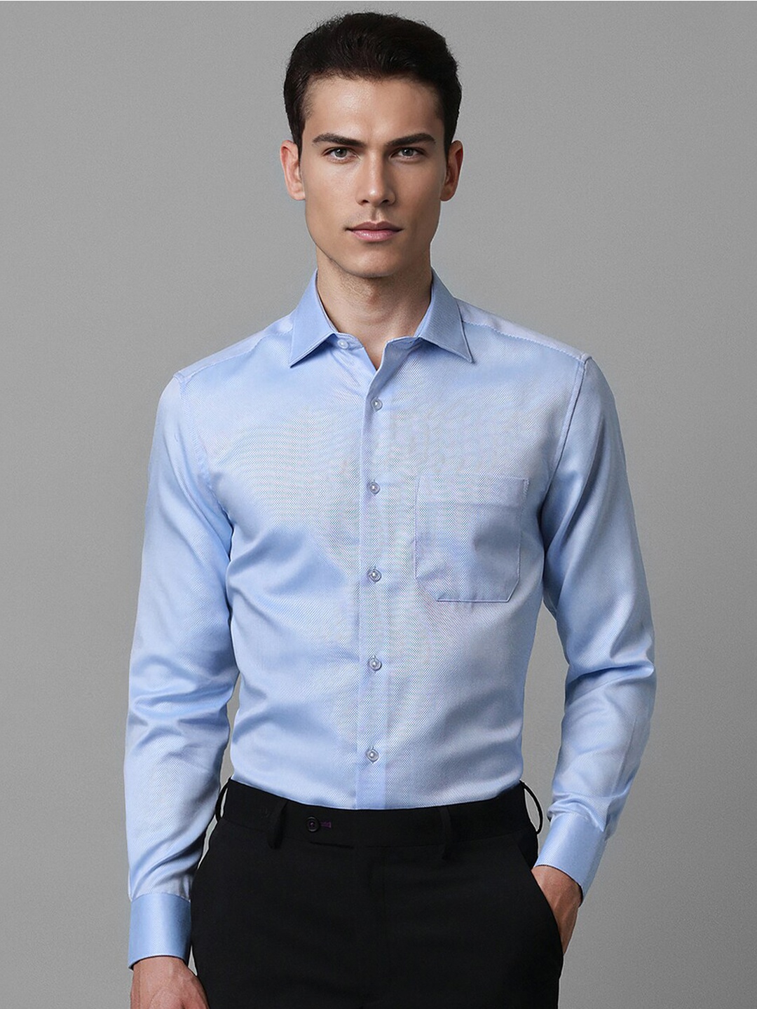 

Louis Philippe Self Design Cotton Regular Fit Opaque Formal Shirt, Blue